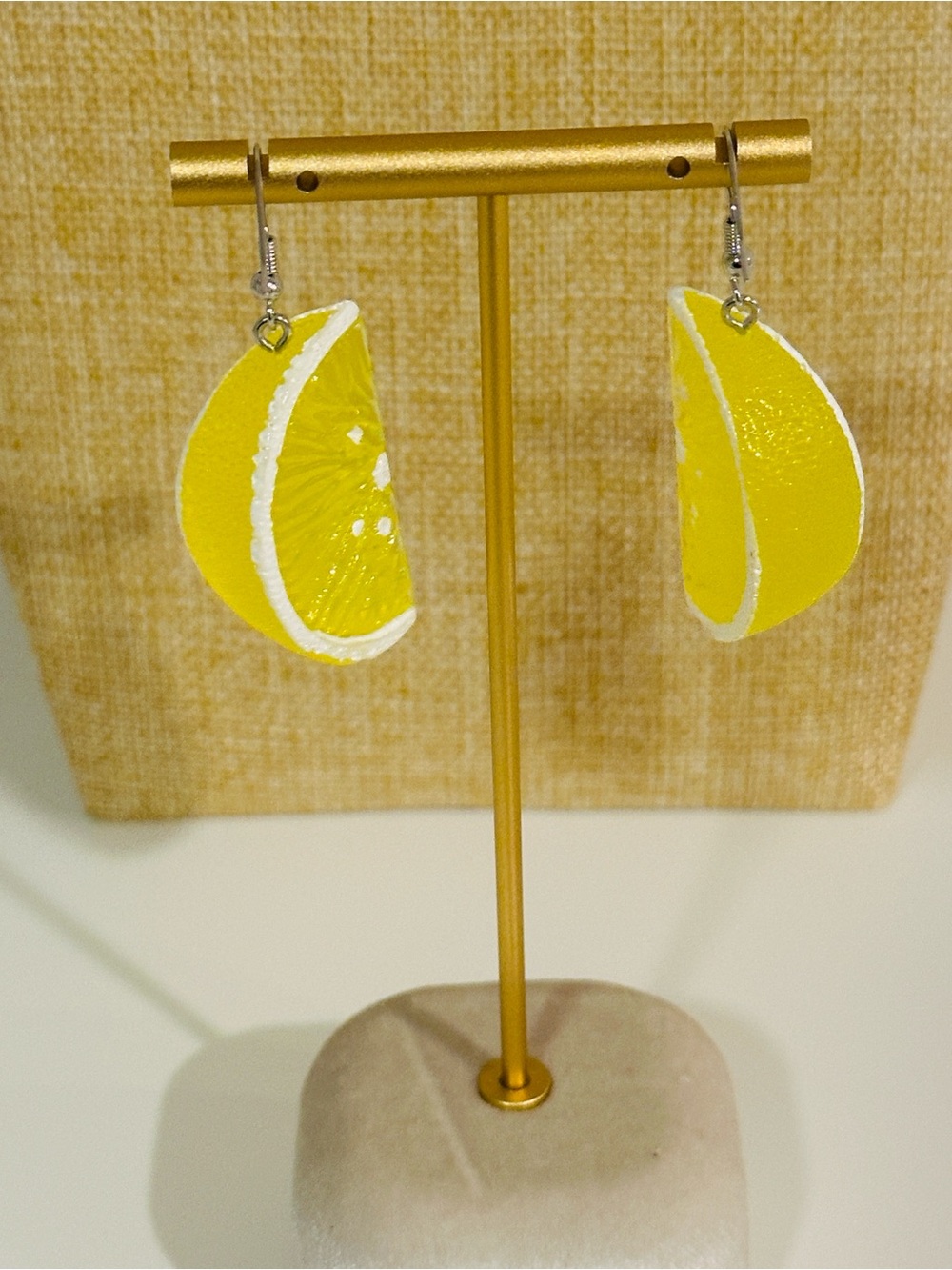 Fashion Jewelry Bright Yellow Lemon Slice Dangle Earrings